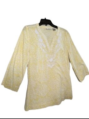 Tantrums Top Womens Med Yellow White Tropical Lightweight Cotton Boho Beachy
